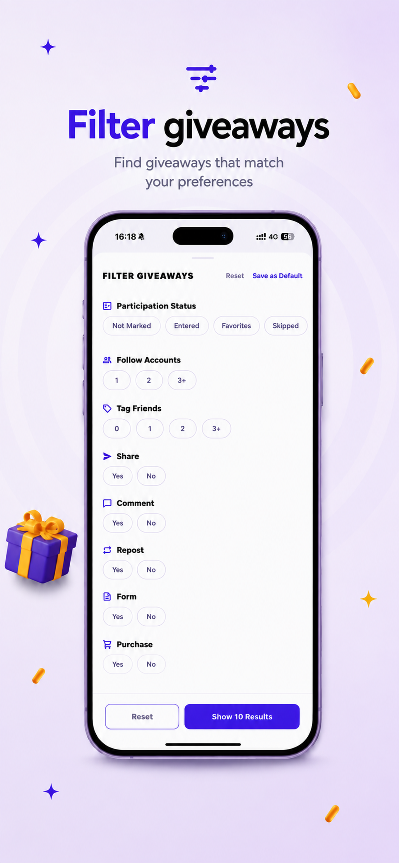 Filter Prize Hub giveaways to match your preferences